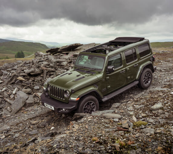 Jeep Wrangler descending rocky slope