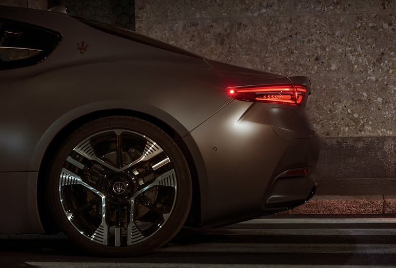 Rear side view of Maserati Gran Turismo