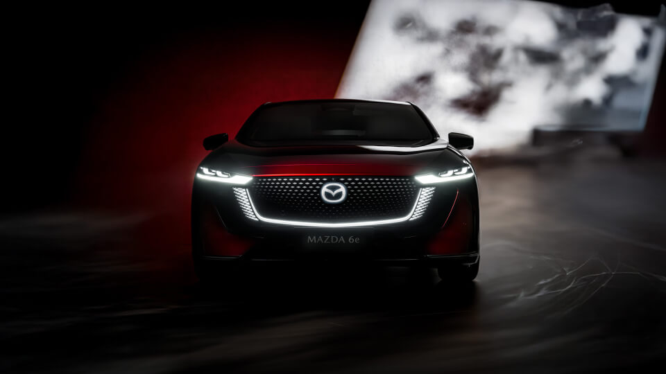 Silhouette of Mazda6e in a studio environment